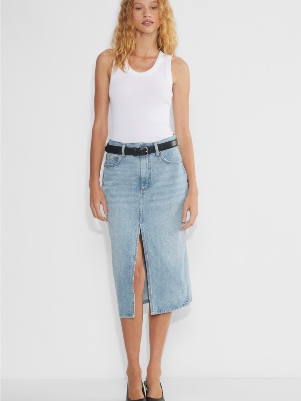 Denim Forum Light Blue High-Rise Denim Skirt with Belt Loops